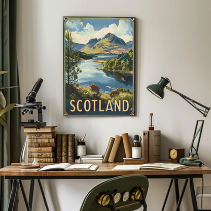 Scotland Highland Lake and Mountain Travel Poster