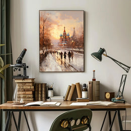 Winter Stroll By St. BasilS Cathedral Poster