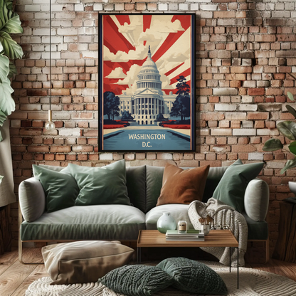 Washington D.C. Capitol Rays Sunrise Glory Vintage Travel Poster