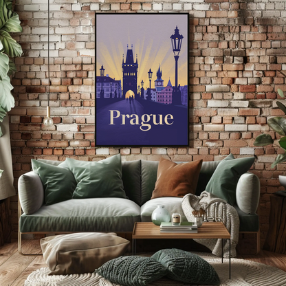 Prague Charles Bridge Sunset Silhouettes Poster