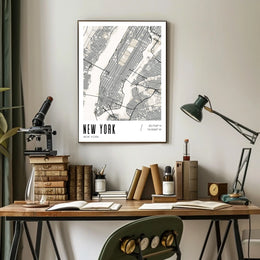 New York City Poster Modern Monochrome Map Wall Art