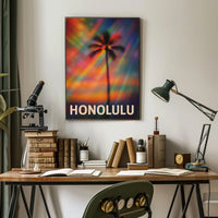 Vibrant Honolulu Skyline Digital Painting Poster