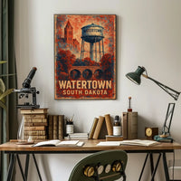 Watertown South Dakota Vintage Water Tower Retro Poster