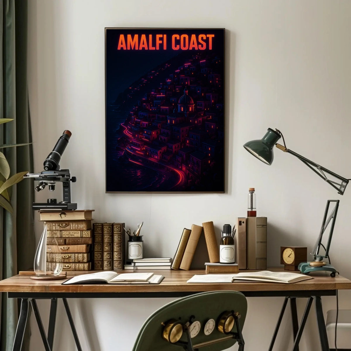 Amalfi Coast Neon Nightscape Poster Wall Art Decor Print