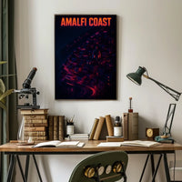 Amalfi Coast Neon Nightscape Poster Wall Art Decor Print