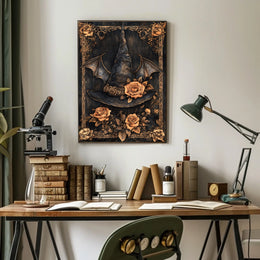 The poster features a central image of a witch's hat adorned with roses. Travel Poster