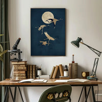 Moonlit Flight of Cranes Poster