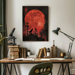Wolf Howling Under Blood Moon Art Poster PosterGoat