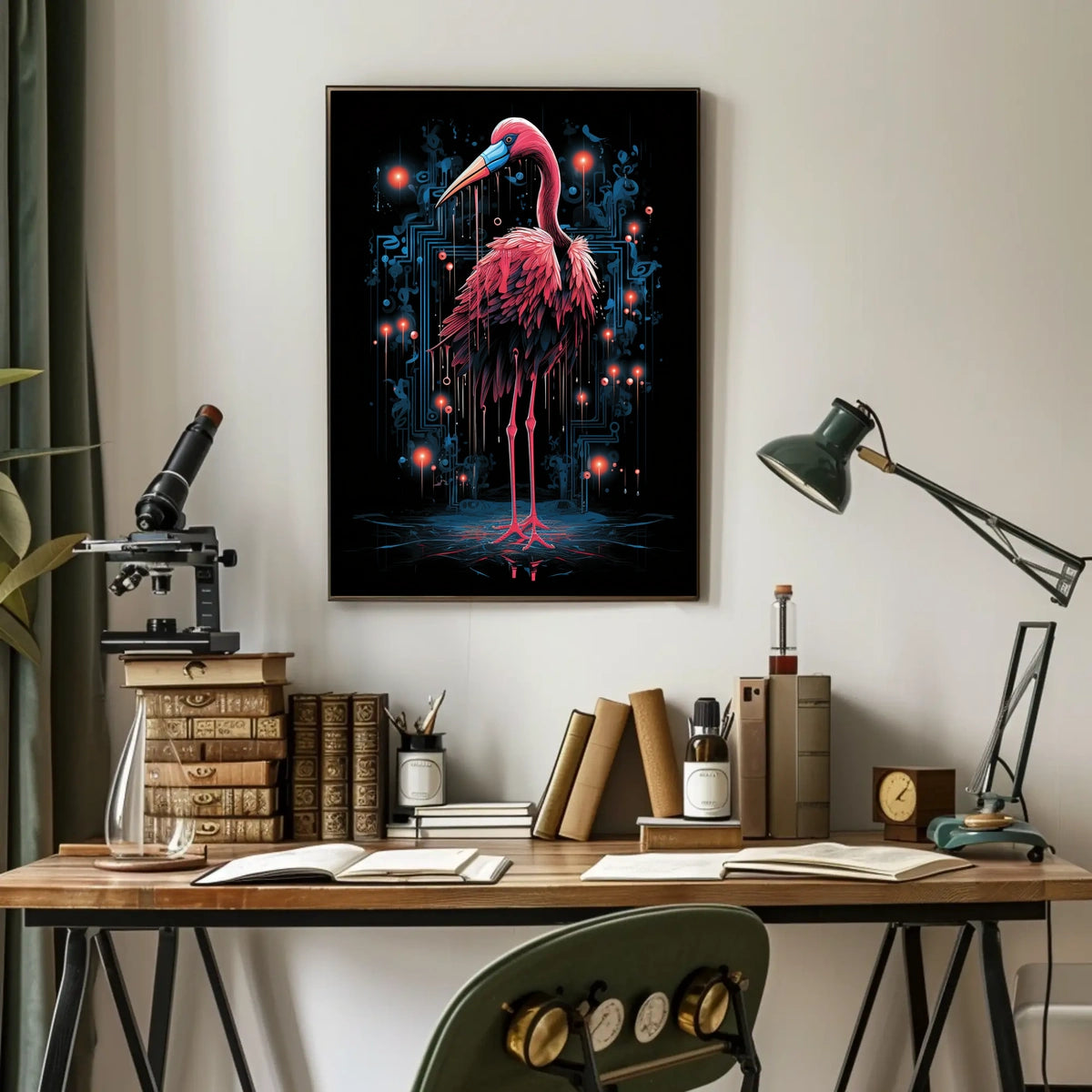 Digital Elegance The Cyber Flamingo Neon Poster Wall Art