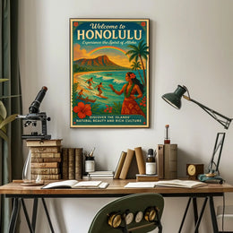 Honolulu Vintage Travel Poster Surf, Sun, Aloha Vibes