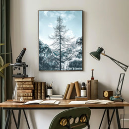 Majestic Winter Tree Against Mountain Landscape Poster