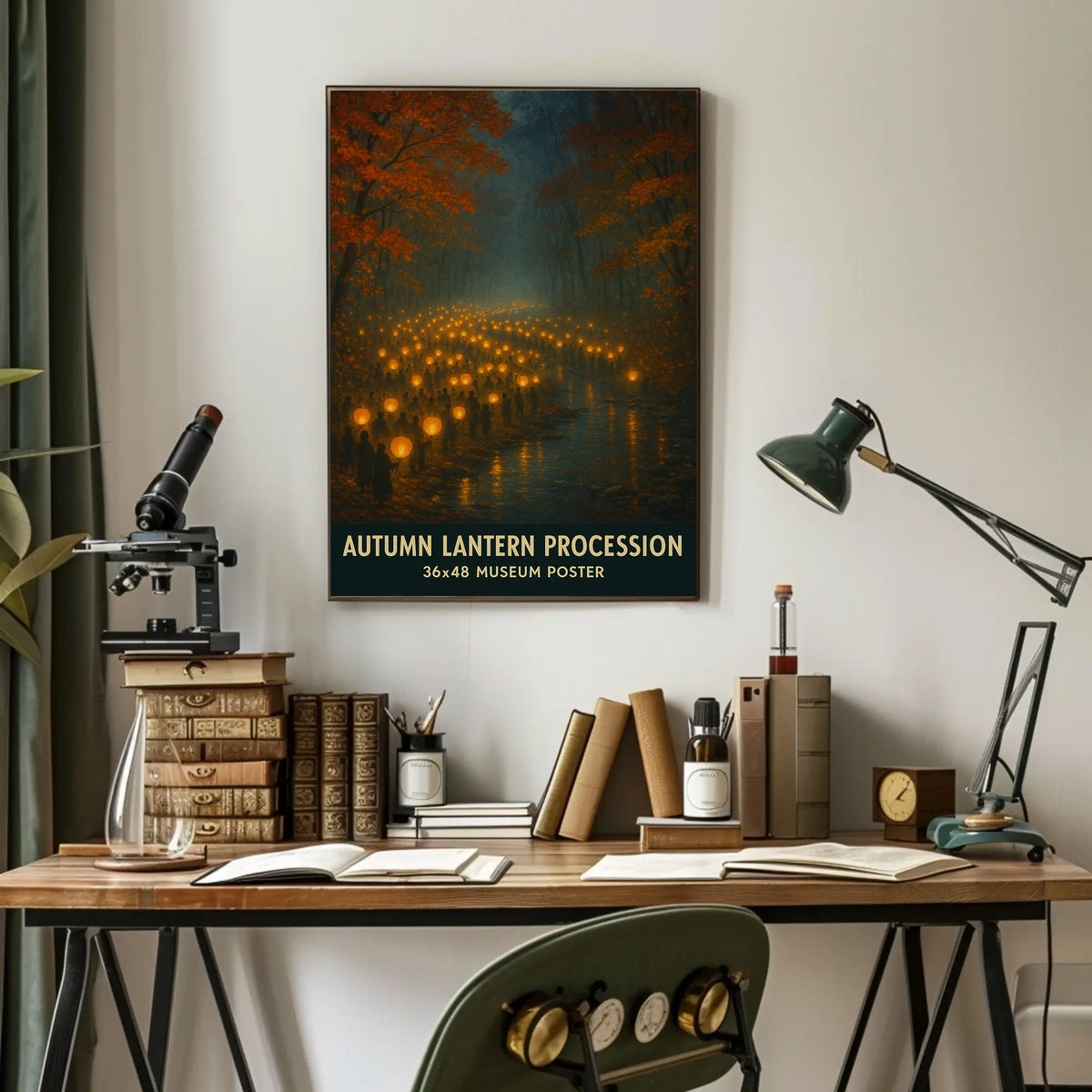 Autumn Lantern Festival Forest Cozy Impressionist Poster