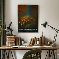 Autumn Lantern Festival Forest Cozy Impressionist Poster