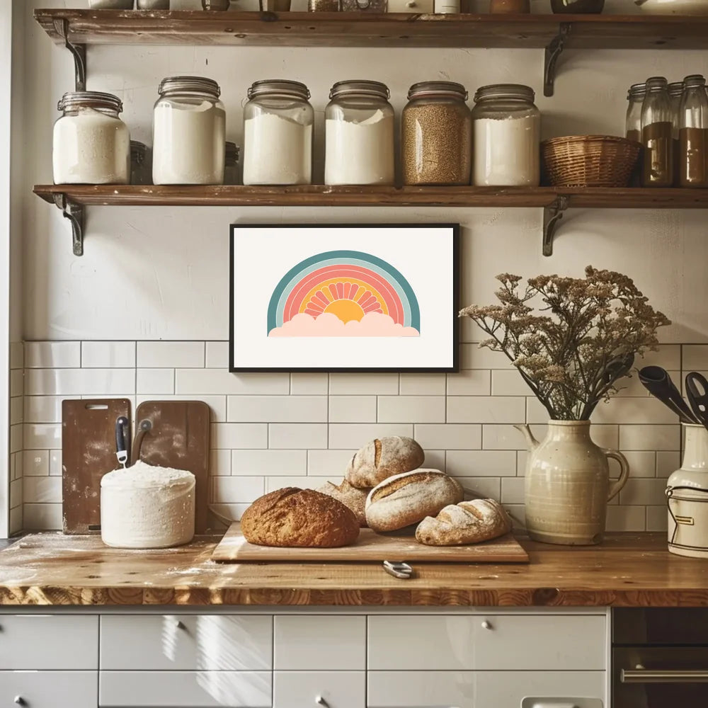 Retro Sunrise Poster: Vintage 70s Geometric Art