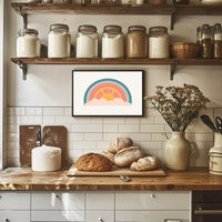 Retro Sunrise Poster: Vintage 70s Geometric Art