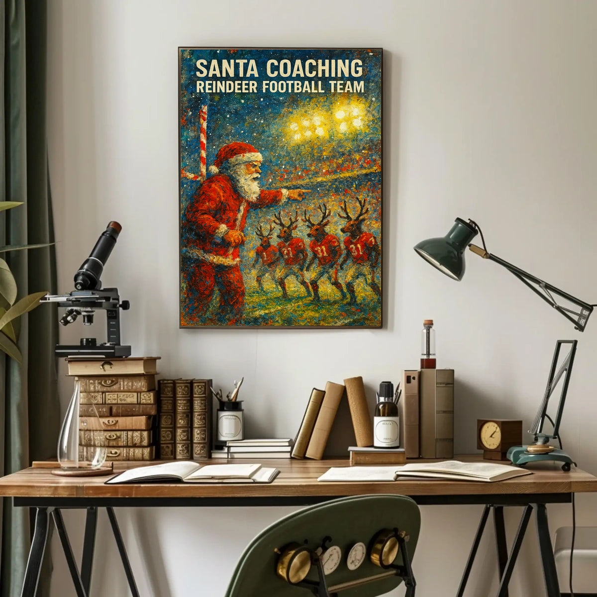 Santa's Reindeer Football Team Christmas Poster