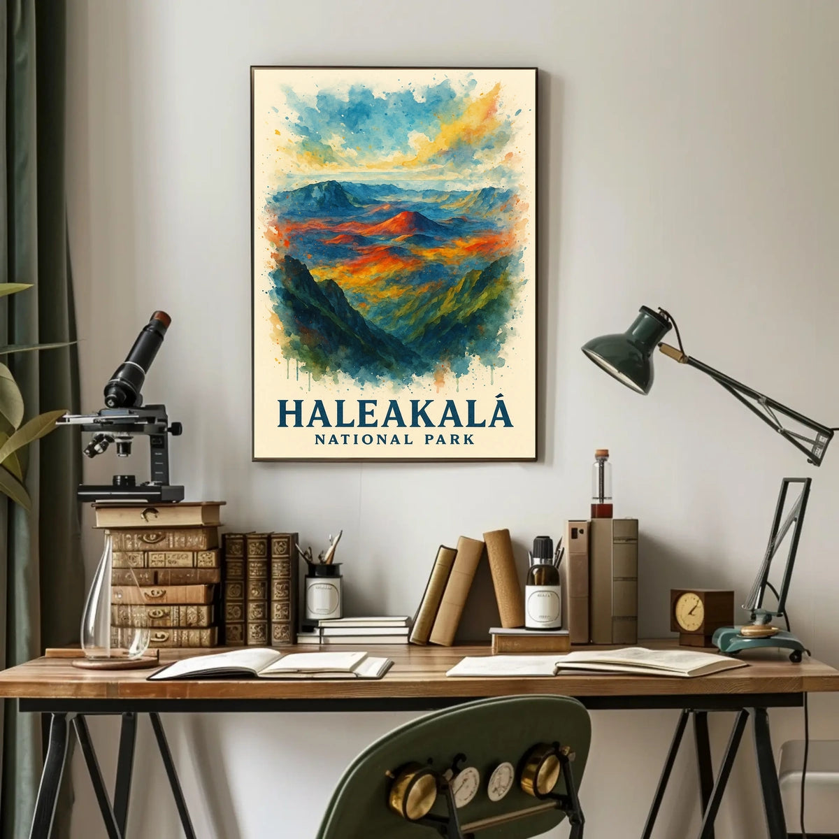 Haleakalā National Park Vibrant Landscape Watercolor Poster
