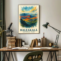Haleakalā National Park Vibrant Landscape Watercolor Poster