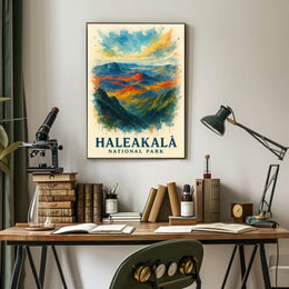 Haleakalā National Park Vibrant Landscape Watercolor Poster