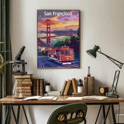 San Francisco Trolley Golden Gate Iconic View Travel Poster