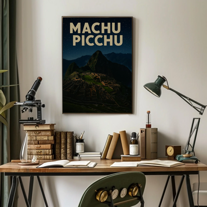 Machu Picchu Peru Night Sky Ancient Ruins Poster