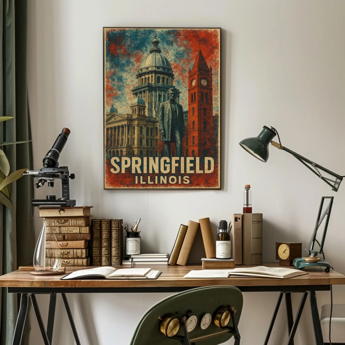 Springfield Illinois Vintage Landmarks Travel Architecture Cultural Heritage Folk Art Poster