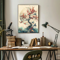 Cherry Blossom Harmony: Birds in Tranquil Flight PosterGoat