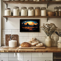 Celestial Sunset Over Desert Landscape Poster