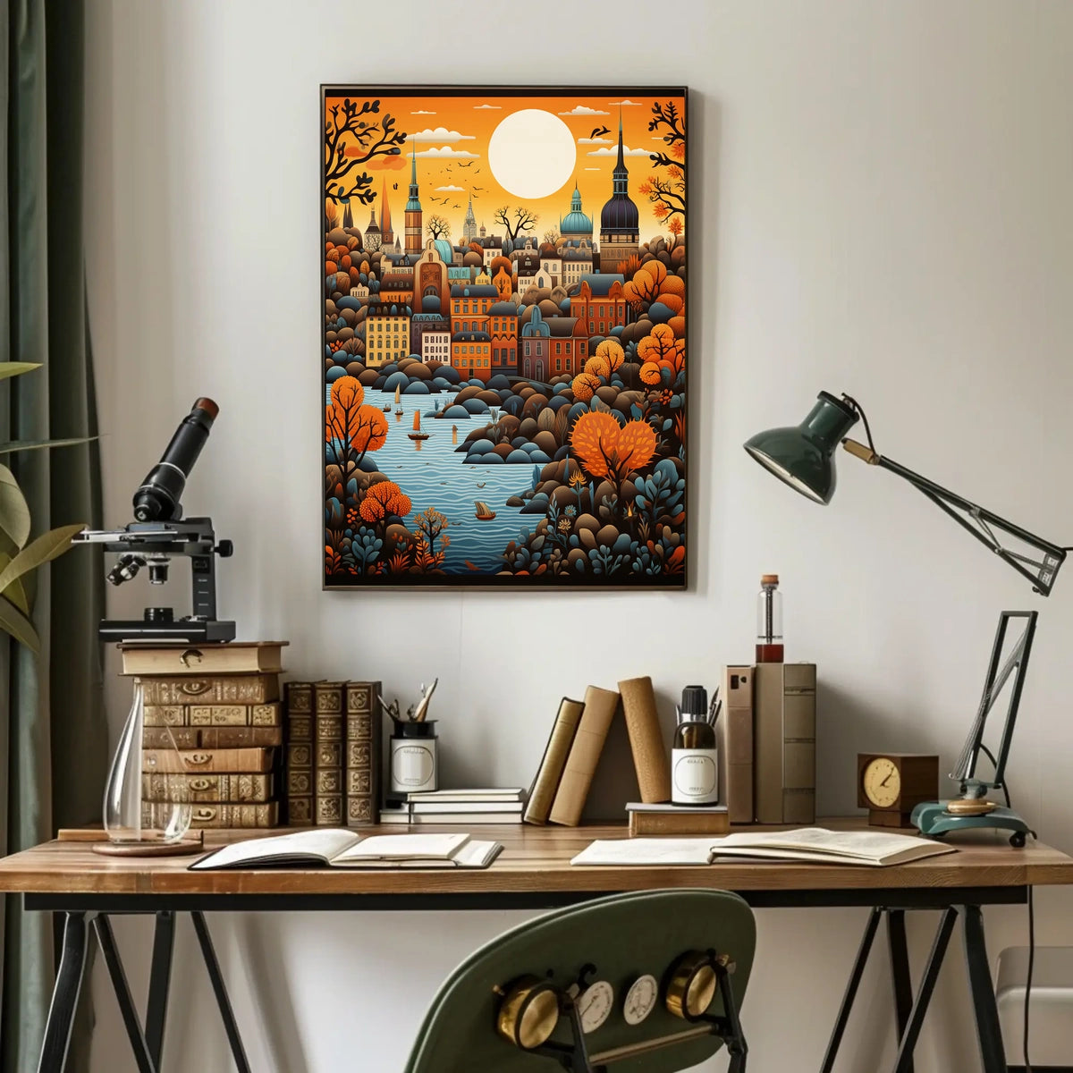 Stylized European Cityscape Art Print Cultural or Heritage Poster