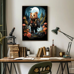 Bear's Moonlit Adventure in a National Park Poster