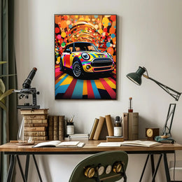 Vibrant Mini Cooper Pop Art for Artistic Poster Enthusiasts