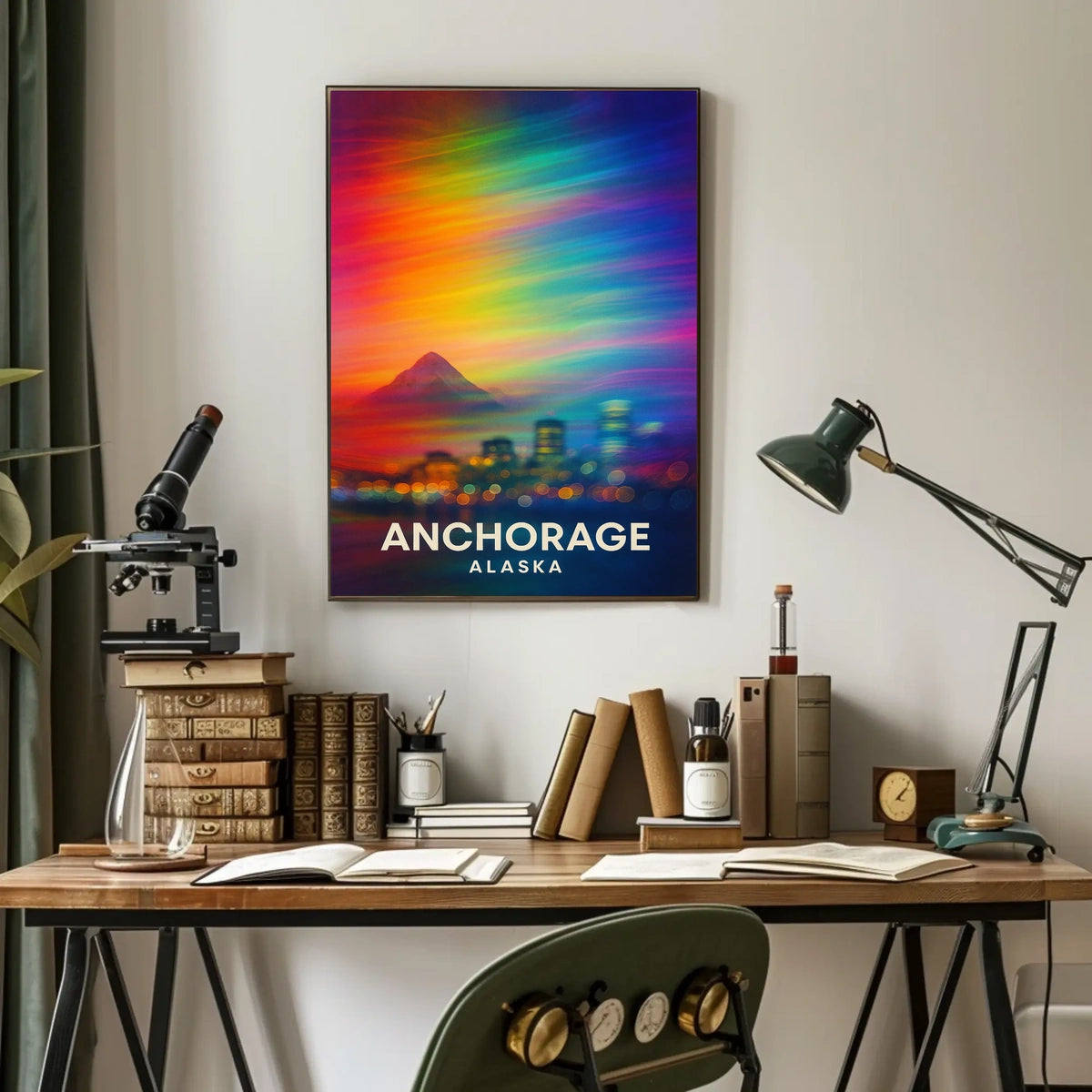 Anchorage Skyline Northern Lights Dreamlike Surreal Poster