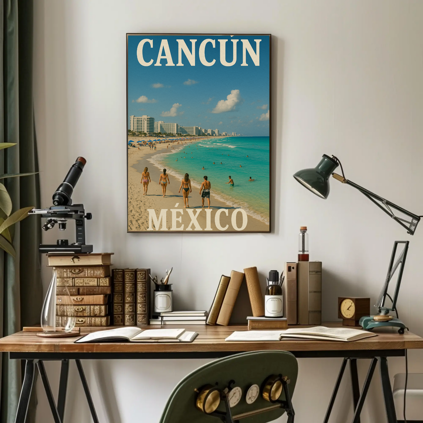 Cancun Mexico Beachfront Escape View Vintage Travel Poster