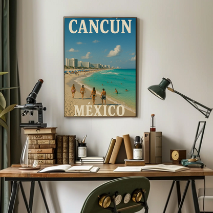 Cancun Mexico Beachfront Escape View Vintage Travel Poster