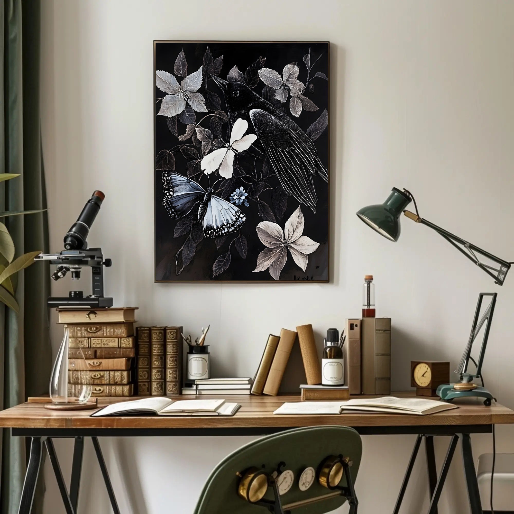 Monochrome Magpie Art Vintage Animal Poster PosterGoat
