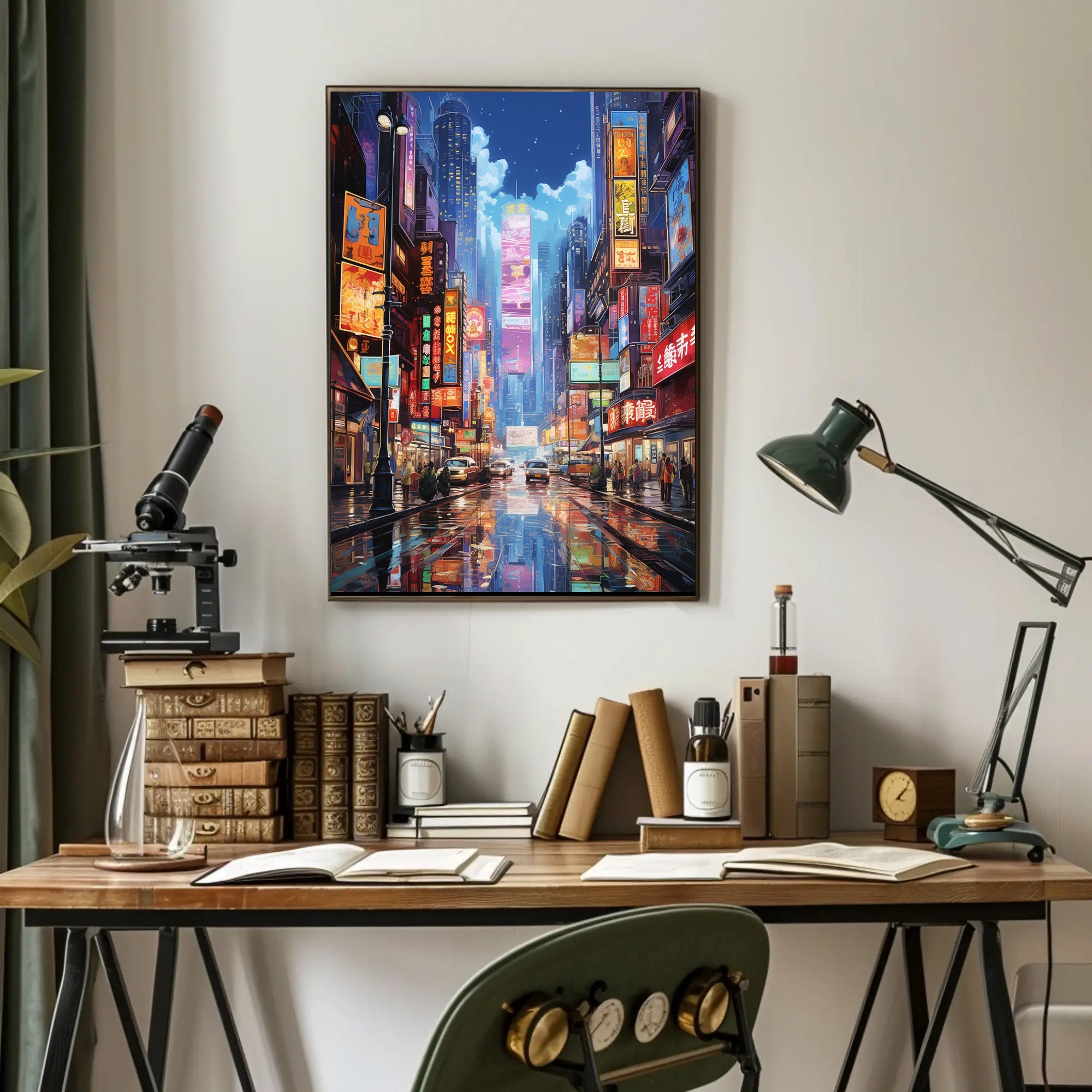 Neon Skyline of Futuristic East Asian Cityscape Poster