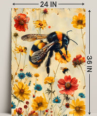 Vibrant Bee Meadow Art Print: Animal Poster