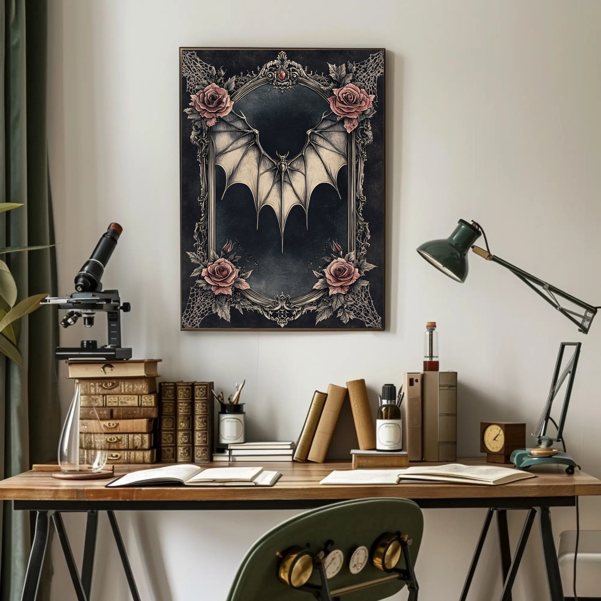Gothic Elegance Bat And Roses Poster