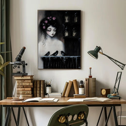 Ethereal Gothic Woman with Roses and Birds Poster PosterGoat