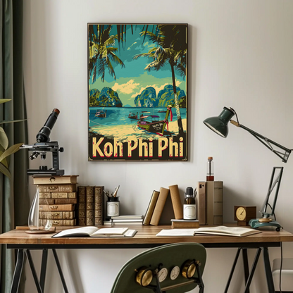 Koh Phi Phi Longtail Boats Thailand Travel Poster