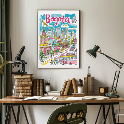 Bogota Colombia Colorful Urban Skyline Travel Poster