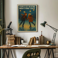 Couple Ice-Skating Under String Lights Poster