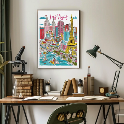 Las Vegas Nevada Bright Lights City Skyline Travel Poster