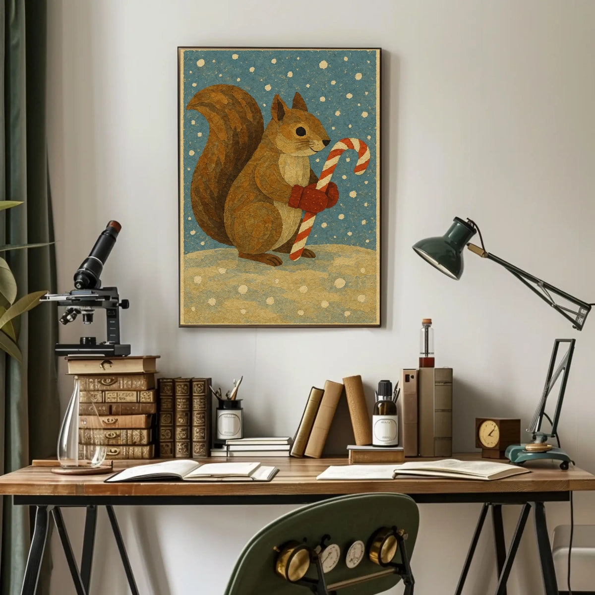Squirrel Candy Cane Poster