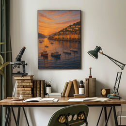 Dartmouth Harbour Sunset Pastel Rowhouses Travel Poster