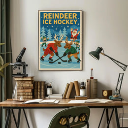 Reindeer Ice Hockey Festive Fun Sports Poster