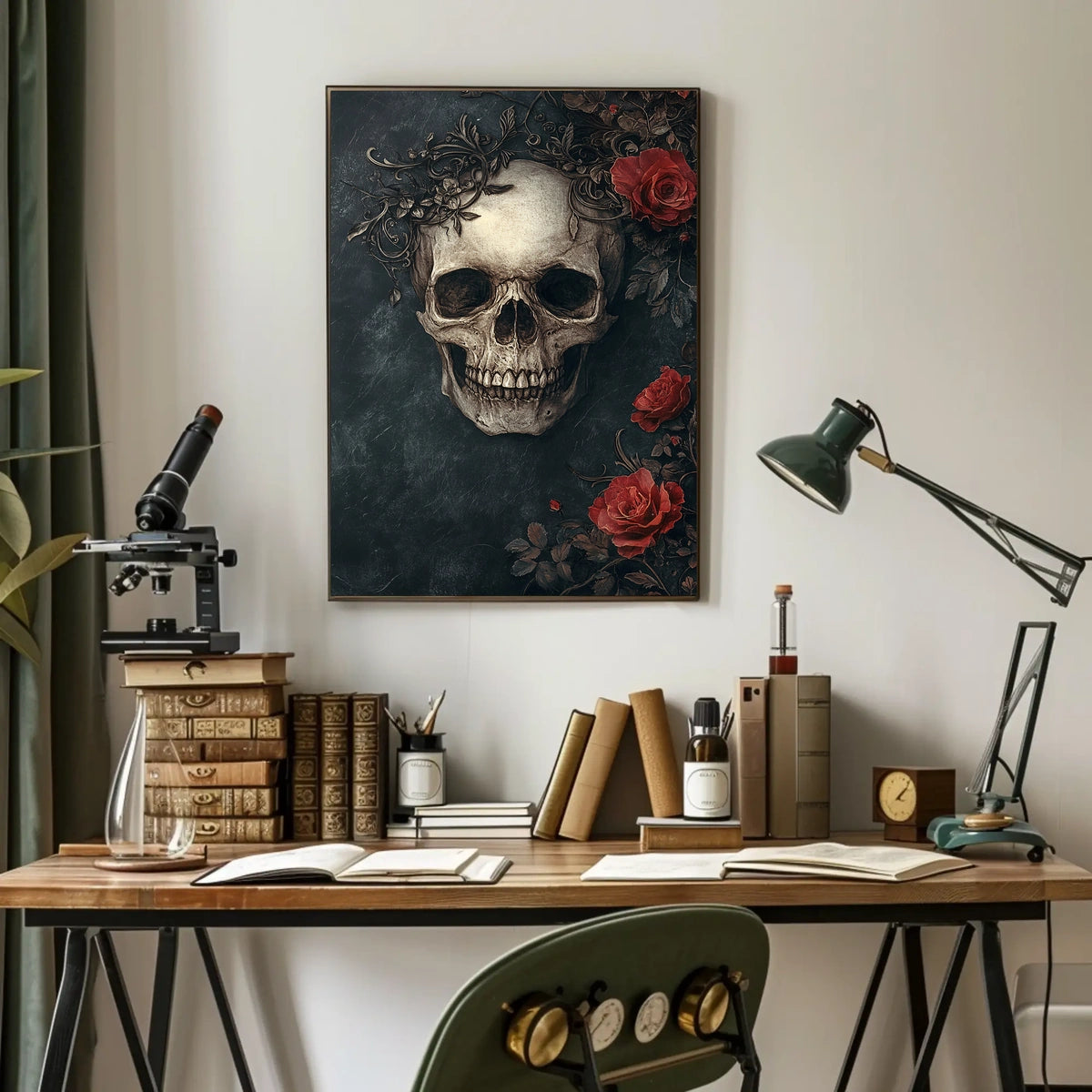 Skull and Roses Gothic Art Print Abstract Poster