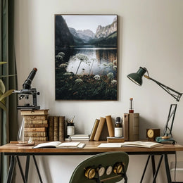 Serene Alpine Lake Photorealistic Nature Poster Art