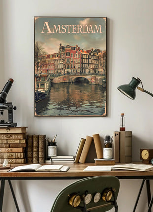 Amsterdam's Historic Canals Vintage Urban or Cityscape Poster
