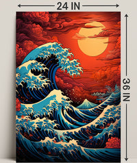 The Great Wave And Fiery Sky Poster PosterGoat